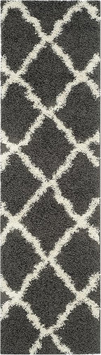 SAFAVIEH Dallas Shag Collection Runner Rug - 2'3" x 10', Dark Grey & Ivory, Trellis Design, Non-Shedding & Easy Care, 1.5-inch Thick Ideal for High Traffic Areas in Living Room, Bedroom (SGD257A)