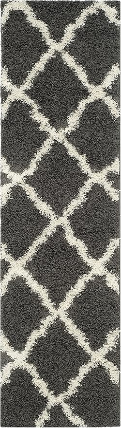 SAFAVIEH Dallas Shag Collection Runner Rug - 2'3" x 10', Dark Grey & Ivory, Trellis Design, Non-Shedding & Easy Care, 1.5-inch Thick Ideal for High Traffic Areas in Living Room, Bedroom (SGD257A)