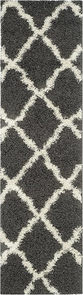 SAFAVIEH Dallas Shag Collection Runner Rug - 2'3" x 20', Dark Grey & Ivory, Trellis Design, Non-Shedding & Easy Care, 1.5-inch Thick Ideal for High Traffic Areas in Living Room, Bedroom (SGD257A)