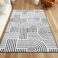 SHACOS Soft Cozy Fluffy Arch Pattern High Low Pile Rugs 3'x5' Non Slip Washable Scandinavian Minimalist Rug Modern Geometric Arc Carpet for Living Room Bedroom Dining Room, Black White