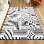 SHACOS Soft Cozy Fluffy Arch Pattern High Low Pile Rugs 3'x5' Non Slip Washable Scandinavian Minimalist Rug Modern Geometric Arc Carpet for Living Room Bedroom Dining Room, Black White