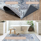 Fame Living Grey Oushak Rug, Modern Small Rugs, Vintage, Turkish, Eclectic, Floral, Pastel, Washable, Door Mat, Doormat for Indoor Entrance, Entryway, Kitchen, Bathroom, Bedroom, Laundry, 2'x3'