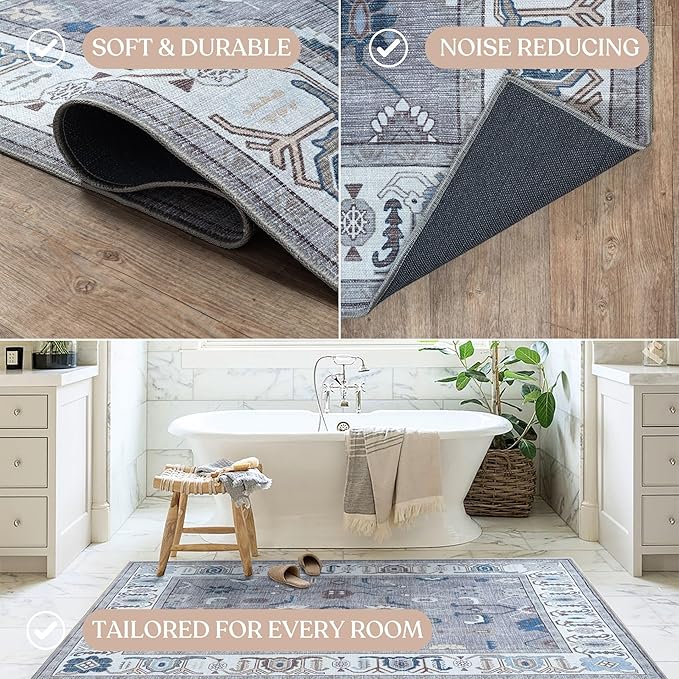Fame Living Grey Oushak Runner Rug, Modern Runners, Turkish, Eclectic, Floral, Pastel, Washable, Small Throw Rugs, Short Runner for Hallway, Entryway, Laundry, Bedroom, Kitchen, Bathroom, 2'5"x6'5"