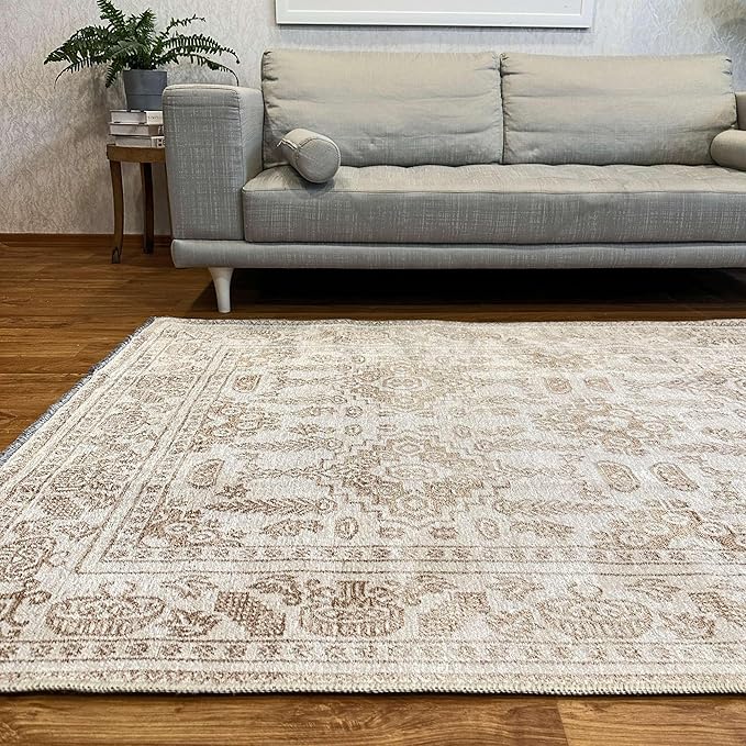 Alfa Rich 3x5 Beige Off White Washable Area Rugs for Living Room Bedroom Kitchen Dining Cotton Runner