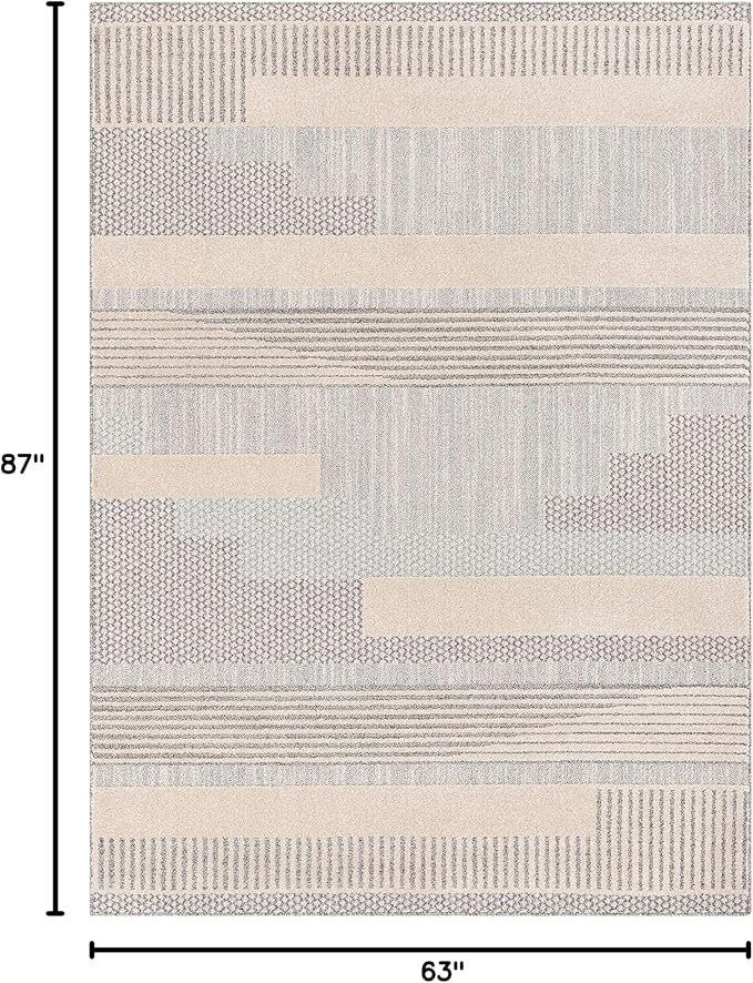 Well Woven Harlow Collection Briar Beige - Modern Tribal Minimalist Geometric 5x7 Area Rug - Ideal for Living Room, Dining Room & Bedroom - Durable, Stain Resistant & Easy to Clean