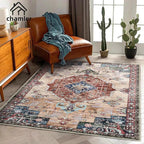 6x9 Washable Area Rug Boho Medallion Distressed Design Non-Shedding Easy Care Ideal for High Traffic Areas in Rugs for Living Room Bedroom Office Kitchen Large Carpet