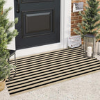 Outdoor Rug Front Door Mat 2'x4.3', Cotton Indoor Doormat Washable Black and Tan Striped Rug, Stain Resistant Reversible Layered Door Mats for Entryway/Farmhouse/Home Entrance