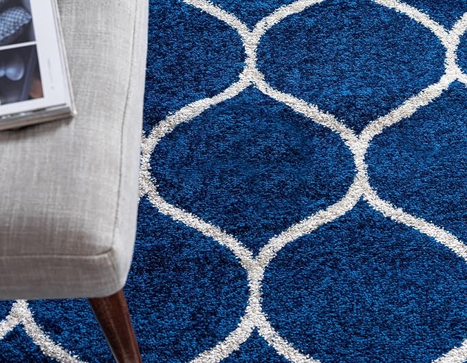 Rugs.com Lattice Frieze Collection Rug – 9' x 12' Navy Blue Medium Rug Perfect for Living Rooms, Large Dining Rooms, Open Floorplans