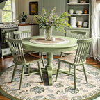 jinchan Elora 8ft Floral Round Rug for Dining Room Washable Living Room Rug Vintage Romance Design Non Slip Indoor Floor Cover Lightweight Low-Profile Throw Carpet for Bedroom Porch Patio, Green/Beige