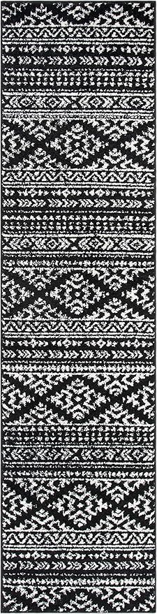 SAFAVIEH Tulum Collection Runner Rug - 2' x 11', Black & Ivory, Moroccan Boho Tribal Design, Non-Shedding & Easy to Clean, Ideal for Living Room, Hallway, Foyer, Entryway, Bedroom (TUL272Z)