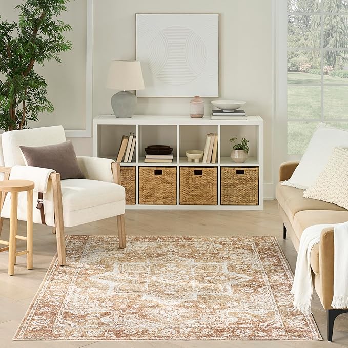 Nourison Home Astra Machine Washable Rust 6'7" x 9' Area Rug - Easy Clean, Non Shedding, Bed Room, Living Room, Dining Room, Kitchen (7' x 9')