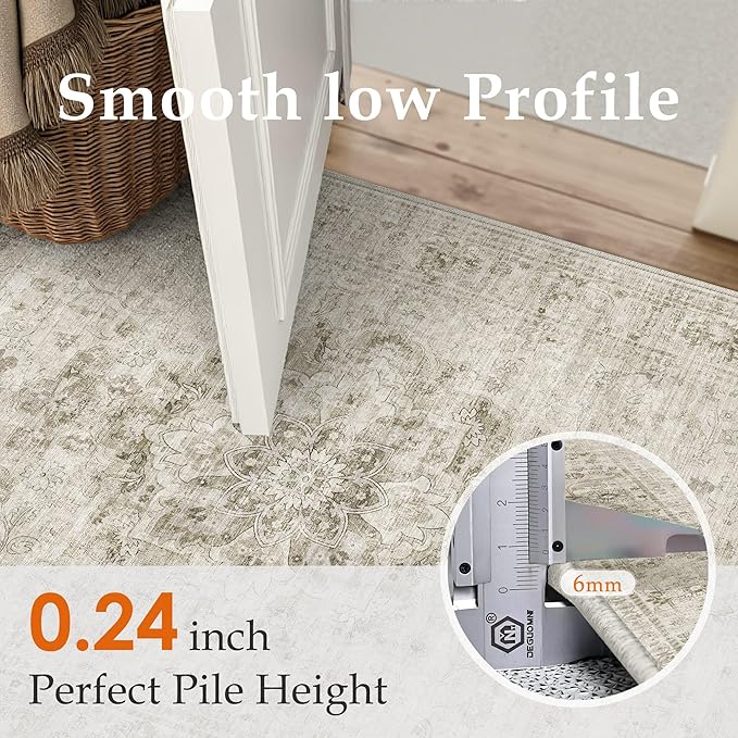 HUGEAR Washable 2x3 Entryway Area Rugs Retro Beige Small Vintage Distressed Non Slip Stain Resistant Low Pile Neutral Throw Carpet for Bedside Kitchen Entryway Home Decor