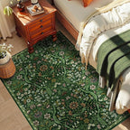 4x6 Dark Green Floral Boho Area Rug,Low-Pile Stain Resistant Non-Slip Machine Washable Carpet for Living Room,Bedroom, Kitchen,Entryway,Dining Room, Nursery