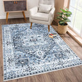 Bloom Rugs Caria Washable Non-Slip 6x9 Rug - Navy Blue Traditional Area Rug for Living Room, Bedroom, Dining Room, and Kitchen - Exact Size: 6' x 9'