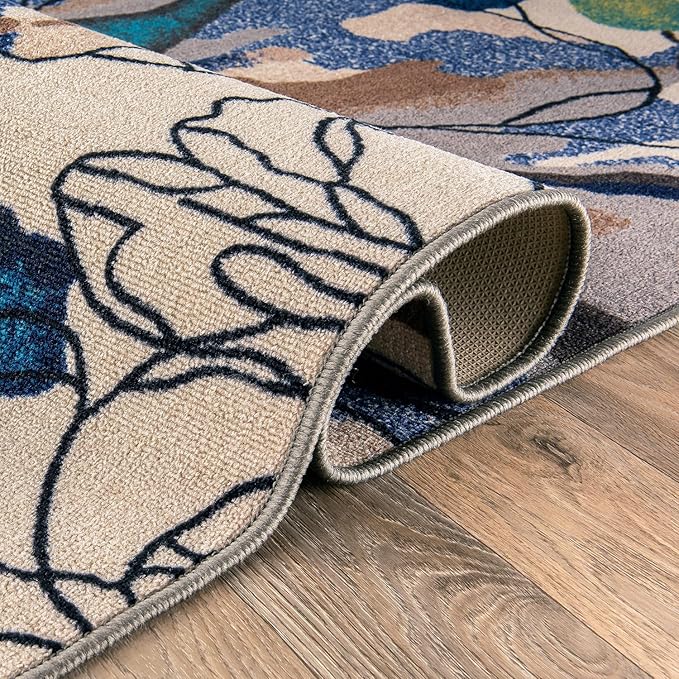 Rugshop Cream Bright Flowers Non Slip Non-Shedding Round Area Rug for Living Room, Dining Room and Bedroom, 8'