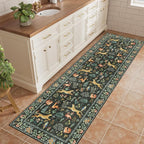 DUKINO 2.6x8 Rug for Hallway, Washable Kitchen Runner Rug with Non Slip Backing, Soft Low Pile Vintage Animal Runner for Bedroom, Kitchen, Hallway, Entryway, Laundry, Black