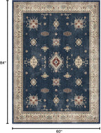 RUGGABLE Washable Vintage Area Rug – Verena Sapphire 5x7, Stain-Resistant, Non-Slip – Medium Machine Washable Rugs for Living Room, Bedroom, Hallway, Entryway & Office–with Cushioned Pad
