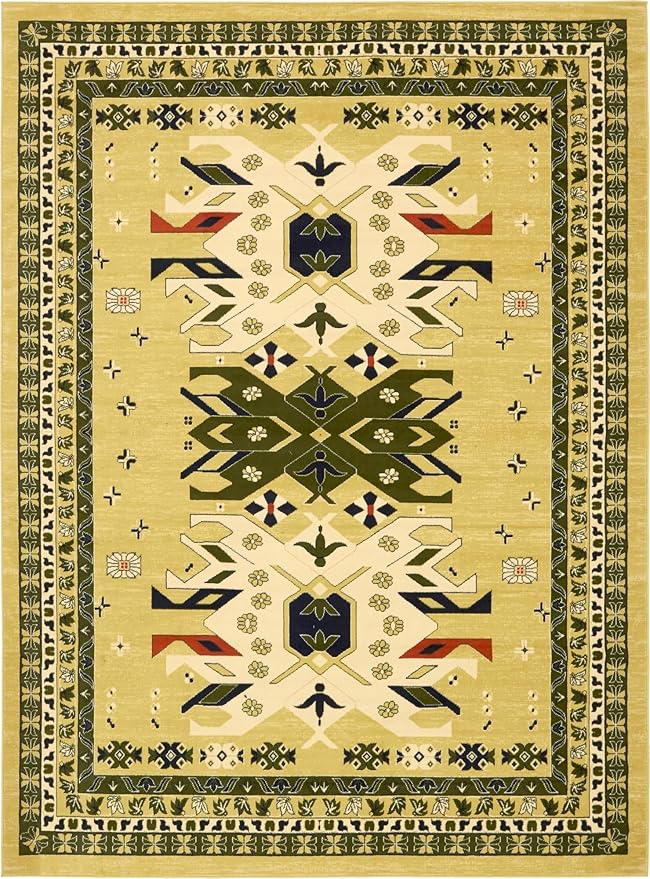 Unique Loom Taftan Collection Border Geometric Tribal Inspired Design Area Rug (9' 0 x 12' 0 Rectangular, Gold/ Gray)
