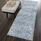 vivorug Runner Rug 2'x8' Machine Washable Non-Slip Runners for Hallways Kitchen Entryway Laundry Room Vintage Medallion Carpet Hallway Runner Blue