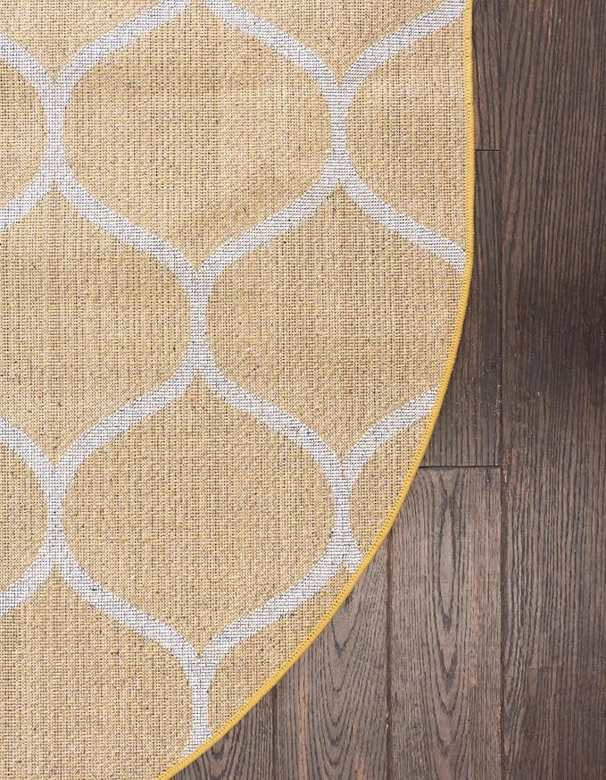 Rugs.com Lattice Frieze Collection Rug – 5' x 8' Oval Yellow Medium Rug Perfect for Living Rooms, Large Dining Rooms, Open Floorplans