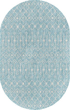 Unique Loom Outdoor Trellis Collection Area Rug - Tribal Trellis (5' 3" x 8' Oval, Aqua/ Ivory)