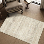 HUGEAR 3x5 Area Rug Beige Vintage Neutral Washable Bathroom Rug Soft Non Slip Distressed Carpet Low Pile Pet Friendly for Kitchen Bedside Entryway Hallway Porch Dining Room