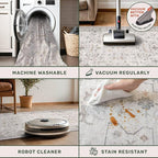 Geometric 3x20 Wide Hallway Runner - Light Gray with Taupe Accent, Boho Floral Pastel Decor, Washable Low Pile Non Slip Stain Resistant Rug for Long Kitchen, Hall Way