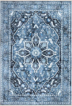 Bloom Rugs Caria Washable Non-Slip 6x9 Rug - Blue/Charcoal Traditional Area Rug for Living Room, Bedroom, Dining Room, and Kitchen - Exact Size: 6' x 9'