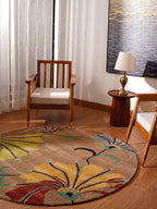 Rugsotic Carpets Hand Tufted Wool ECO-Friendly Area Rugs - 10'x10', Round Shape, Camel, Floral Modern Design, High Pile Thick Handmade Anti Skid Area Rugs for Living Room, Bed Room (K00219)