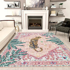 Pink Rug 5x7 Large Washable Animal Print Rug Non-Slip Tropical Jungle Indoor Carpet for Bedroom Nursery Dorm Kitchen Living Room Decor