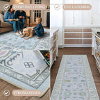 Fame Living Cream Blue Oushak Rug, Modern, Vintage, Turkish, Eclectic, Floral, Pastel, Washable, Area Rugs for Living Room, Dining, Bedroom, Office, Entryway, Foyer, Playroom, Nursery, 5'x6'9"