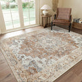 GENIMO 8x10 Area Rugs for Living Room, Machine Washable Non Slip Vintage Retro Rugs, Low Pile Lightweight Chenille Print Rug for Bedroom, Dining Room, Home Office, Orange