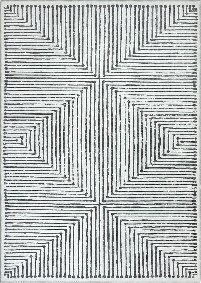 Bloom Rugs Washable Non-Slip 8' x 10' Rug - Black/Ivory Striped Area Rug for Living Room, Bedroom, Dining Room, and Kitchen - Exact Size: 8' x 10'