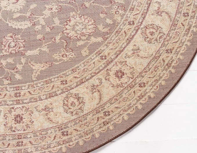Unique Loom Voyage Collection Traditional Oriental Classic Intricate Design Area Rug (8' 0 x 8' 0 Round, Brown/Ivory)