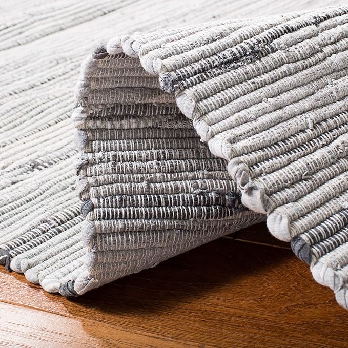 SAFAVIEH Rag Rug Collection Accent Rug - 2' x 3', Grey, Handmade Boho Stripe Cotton, Ideal for High Traffic Areas in Entryway, Living Room, Bedroom (RAR121A)