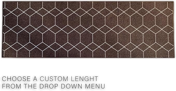Custom Made Runner Rug for Kitchen Foyer Hallway Entry Choose Your Length Size 26 Inch Wide Geometric Lattice Design Brown Color (2 feet x 26 inch)