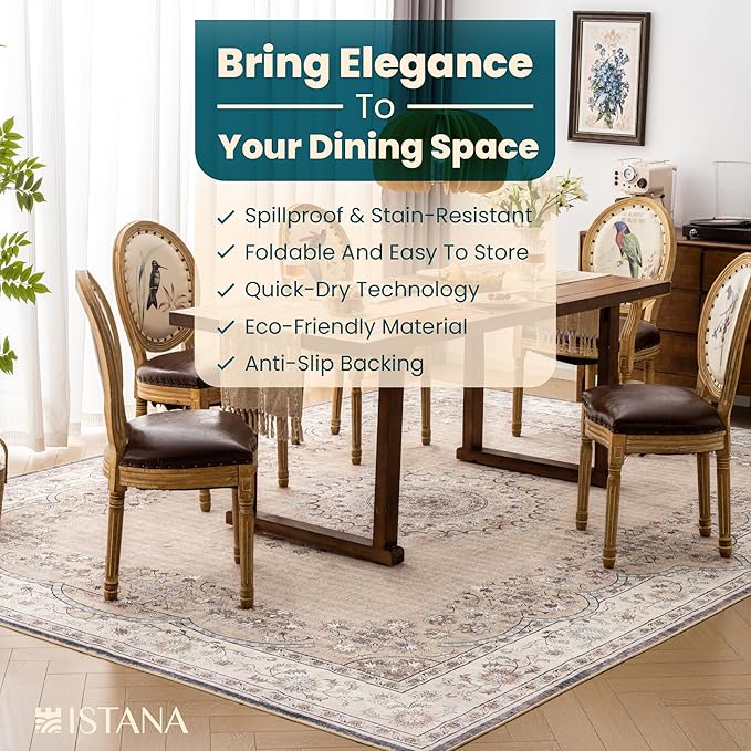 Istana Bedroom Rugs 9x12 - Beige Area Rugs - Foldable Big Rugs for Living Room - Stain Resistant 9 X 12 Rug - Eco-Friendly 9 X 12 Outdoor Rug - Easy to Clean Dining Room Rug 9x12