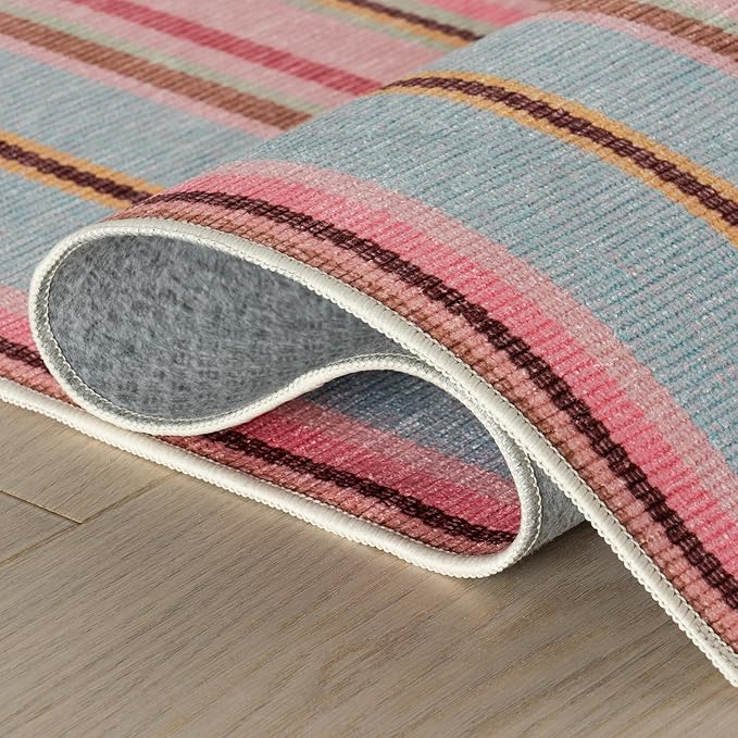 Dash & Albert Jamaica Stripe Multi Machine Washable Rug, 4 X 6 Feet, Blue/White Stripe Pattern