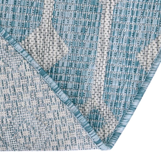 Unique Loom Outdoor Trellis Collection Area Rug - Tribal Trellis (3' 3" Round, Aqua/ Ivory)