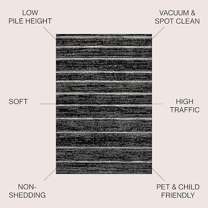 JONATHAN Y Williamsburg Minimalist Stripe Black/Cream Indoor Area Rug, 8x10, Contemporary, Modern, Easy-Cleaning for Living Room, Bedroom, Kitchen, Pet Friendly, Non-Shedding (MOH201F-8)