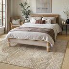 5x7 Washable Vintage Area Rug for Living Room Bedroom Non Slip Distressed Traditional Soft Large Throw Rug Beige Brown Low Pile Lightweight Floral Carpet Office Classroom Dining Laundry Room