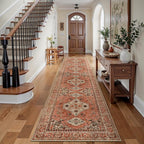 Tangsoo Boho Hallway Runner Rug 2.6x10 Washable Runner Rug for Hallways, Non Slip Vintage Soft Low Pile Long Rug Runner, Oriental Terracotta Carpet Runners for Kitchen Bedroom Entryway Living Room