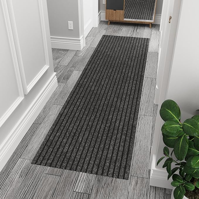 Ottomanson 2' x 10' Hallway Runner with Scraper Pile Extra Durable Non-Slip Rug Mat for Indoor & Outdoor Use - Ideal for Kitchen, Entryway, Patio & Garage - High-Traffic Carpet, Black
