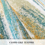 Modern Abstract Runner Rug 3x10, Green Teal Mustard Washable Kitchen Runner Non-Slip Soft Hallway Rug Runner Thin Print Faux Wool Carpet for Entryway Bedroom Indoor Home Office Decor
