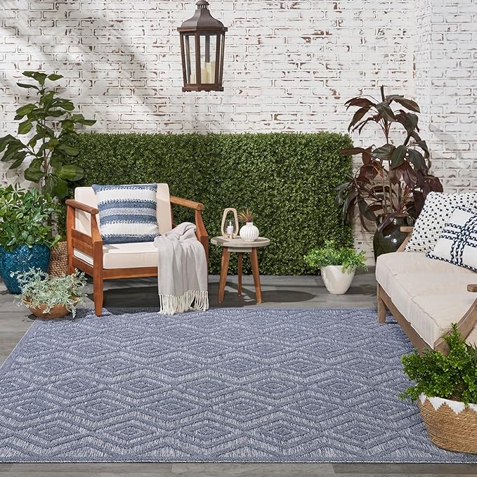 Nourison Home Versatile Denim Blue 9' x 12' Area Rug - Easy Clean, Non Shedding, Bed Room, Living Room, Dining Room, Kitchen (9' x 12')