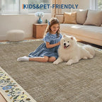 GarveeHome 10x13 Machine Washable Rugs for Living Room Large Area Rug Modern Floral Indoor Accent Carpet Low Pile Carpet Soft Throw Aesthetic Floor Cover for Bedroom Laundry Dining Room, Dark Camel