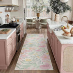 Floral Runner Rug 3x10 Washable Hallway Pink Bedroom Non Slip Cute Long Kitchen Carpet Botanical Indoor Soft Accent Rug for Bathroom Dining Laundry Living Room