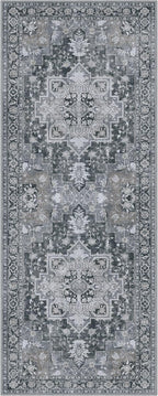 GENIMO 2'6''x12 Runner Rugs for Hallway, Machine Washable Non Slip Vintage Rugs, Low Pile Lightweight Soft Print Rug for enrtyway, Corridor, Home Office, Kitchen,Dark Gray