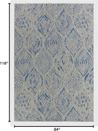 FH Home Outdoor Area Rug - Waterproof Easy to Clean Stain Resistant - Patio Indoor Outdoor Porch Deck Balcony Entryway - Distressed Farmhouse - Granada - Blue - 7ft 8in x 9ft 8in