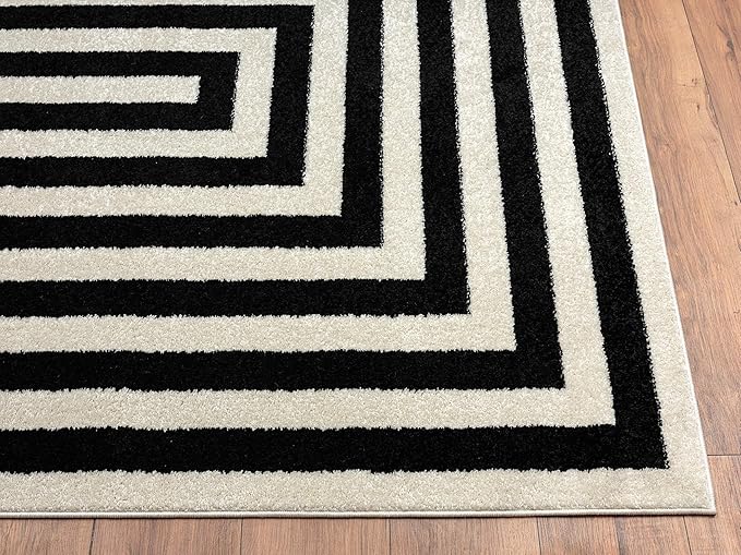 Abani Contemporary Black & Ivory 6' x 9' Area Rug, Contrasting Geometric Modern Stripe Symmetrical Living Room Carpet Rugs